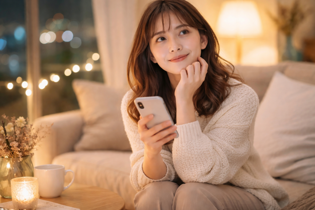 スマホを見る女性